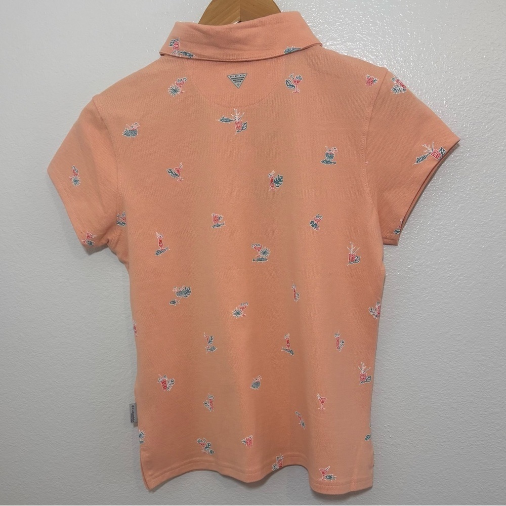 Columbia PFG South Sand Point Peach Print Polo Shirt Size Small Fish & Cocktails - Picture 4 of 13